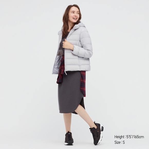 Ultra Light Down Seamless Parka Jacket Light Gray Silver Hooded Zipped Pockets S - Picture 15 of 16